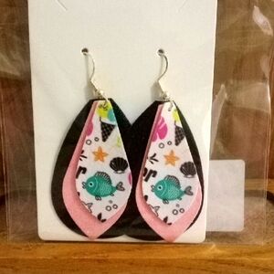 Colorful Fish Print Handmade Faux Leather Earrings